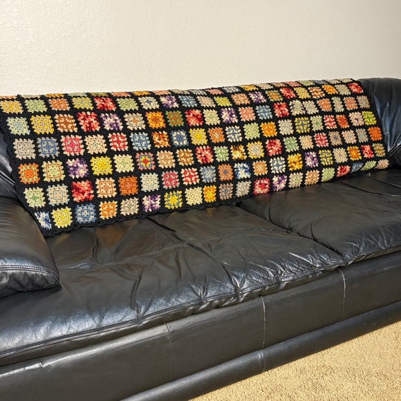 VTG Handmade Wool Afghan Roseanne Throw Sofa Blanket Granny Square 64" X 38" - Picture 1 of 15